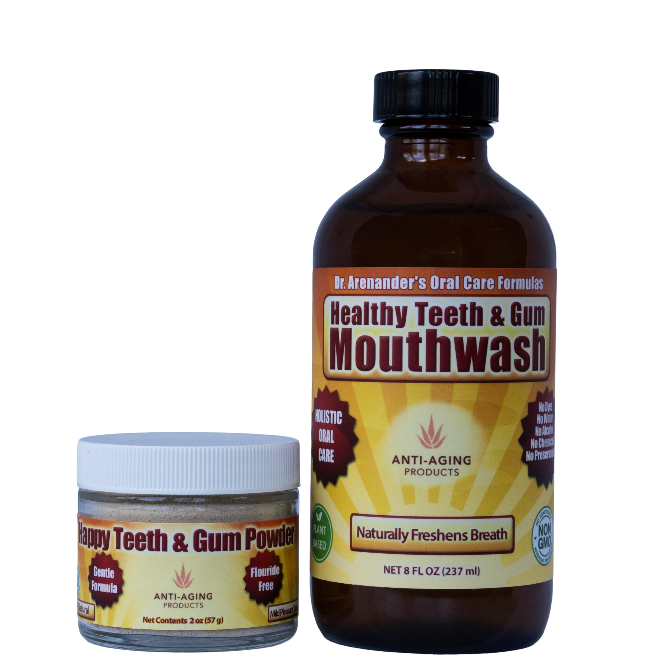 Happy Teeth & Gum Kit – Natural Tooth Powder + Mouthwash for Gum Health, Enamel Strength & Fresh Breath – Organic, Non-GMO, Fluoride-Free Oral Care System by Anti-Aging Products