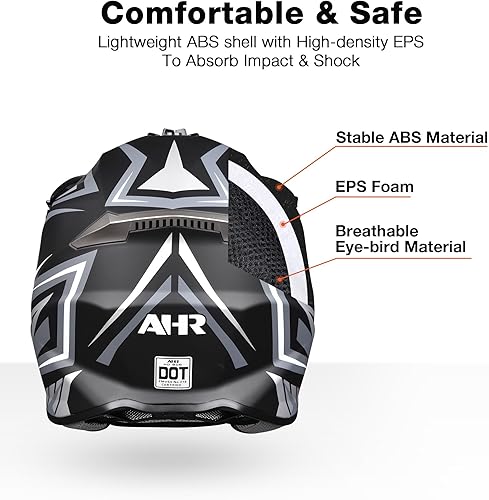 Miniatura 3 de AHR DOT - Casco de motocicleta de cara completa para motocross todoterreno ATV MLXL para adulto