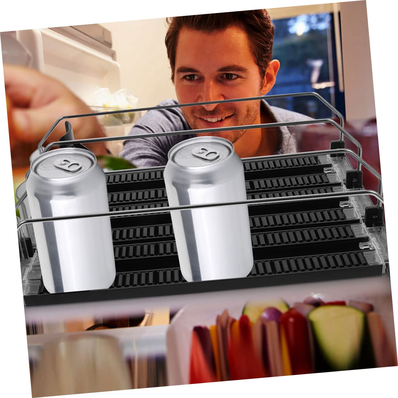 iplusmile Organizador de Bebidas Fácil de Instalar Material Abs y Acero Inoxidable de 3 Piezas Dispensador Automático para Nevera para Almacenamiento