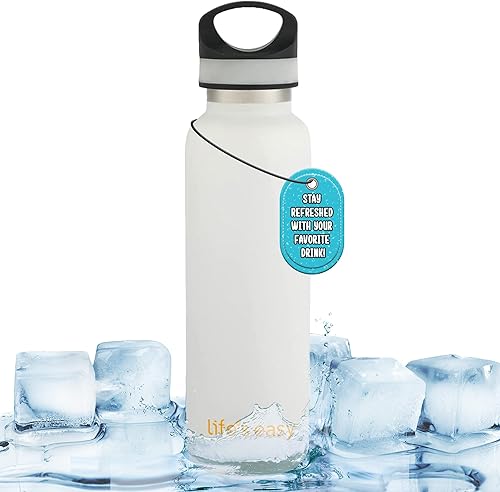 LIFE'S EASY Botella de agua deportiva aislada con tapa. Frasco térmico de doble pared de acero inoxidable al vacío para bebidas frías y calientes,