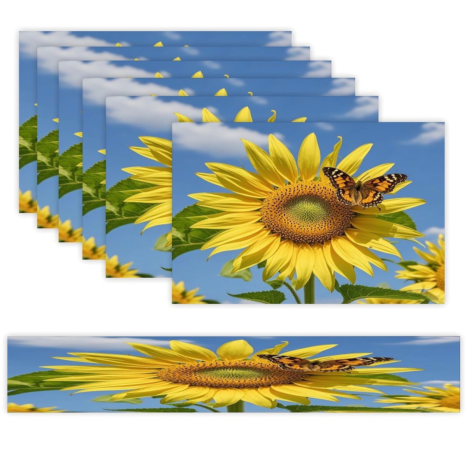 Sunflower and Butterfly Placemats Set of 6 and Table Runner for Holiday Party Kitchen Dining Table Decor Farmhouse Style Washable Table Mat Set Heat Resistant Linen Place Mat Sets