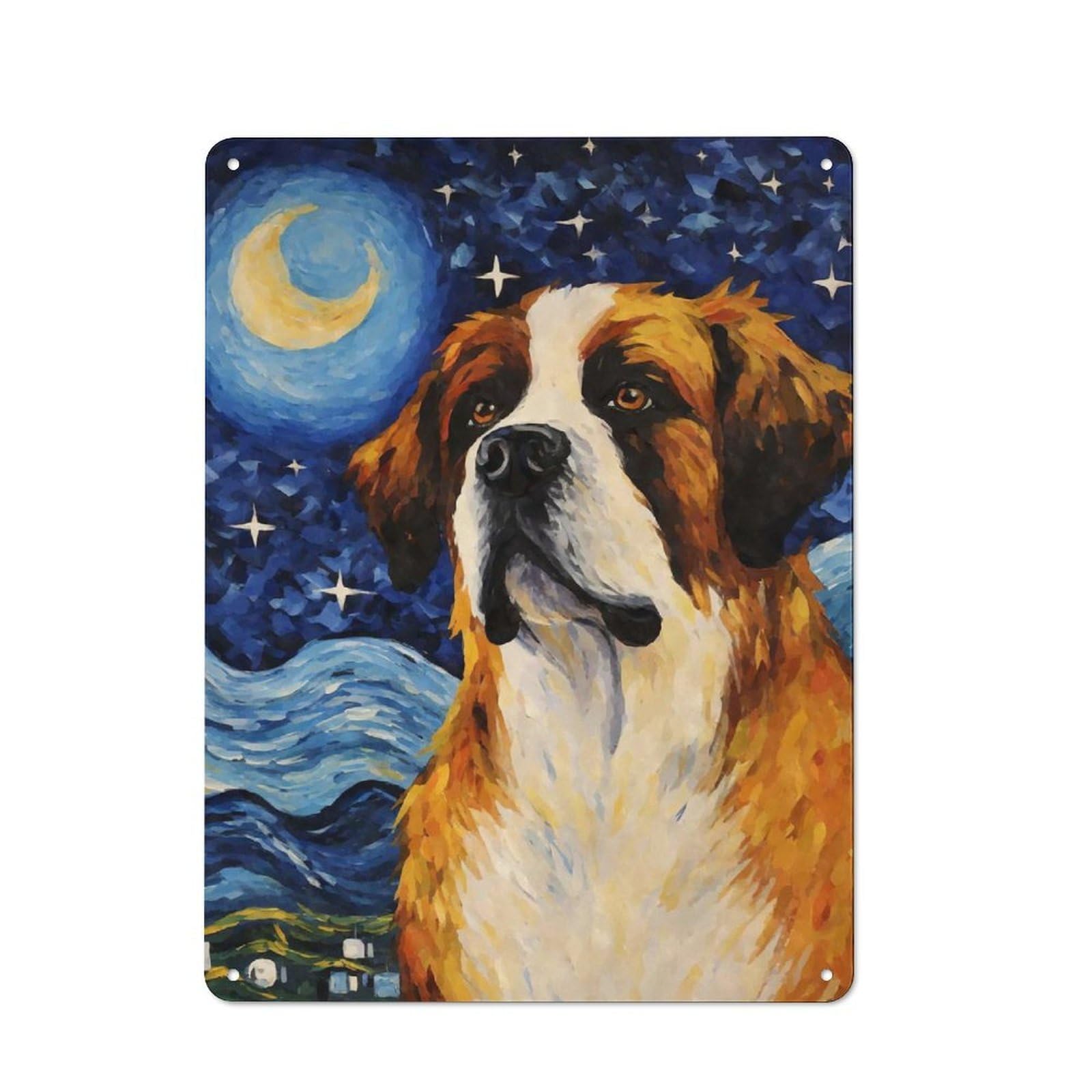 Junmoney Style-11 Workshop Style Saint Bernard Starry Night Tin Sign 40X30cm, Workshop Wall Decor For Tool Room, Garage, Studio Or Home Bar