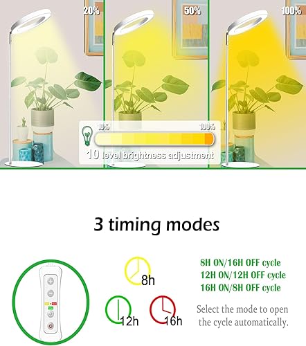 Miniatura 2 de yadoker 72 luces LED de espectro completo para plantas de interior, altura ajustable, carcasa de aluminio de 6.3 pulgadas, temporizador automático