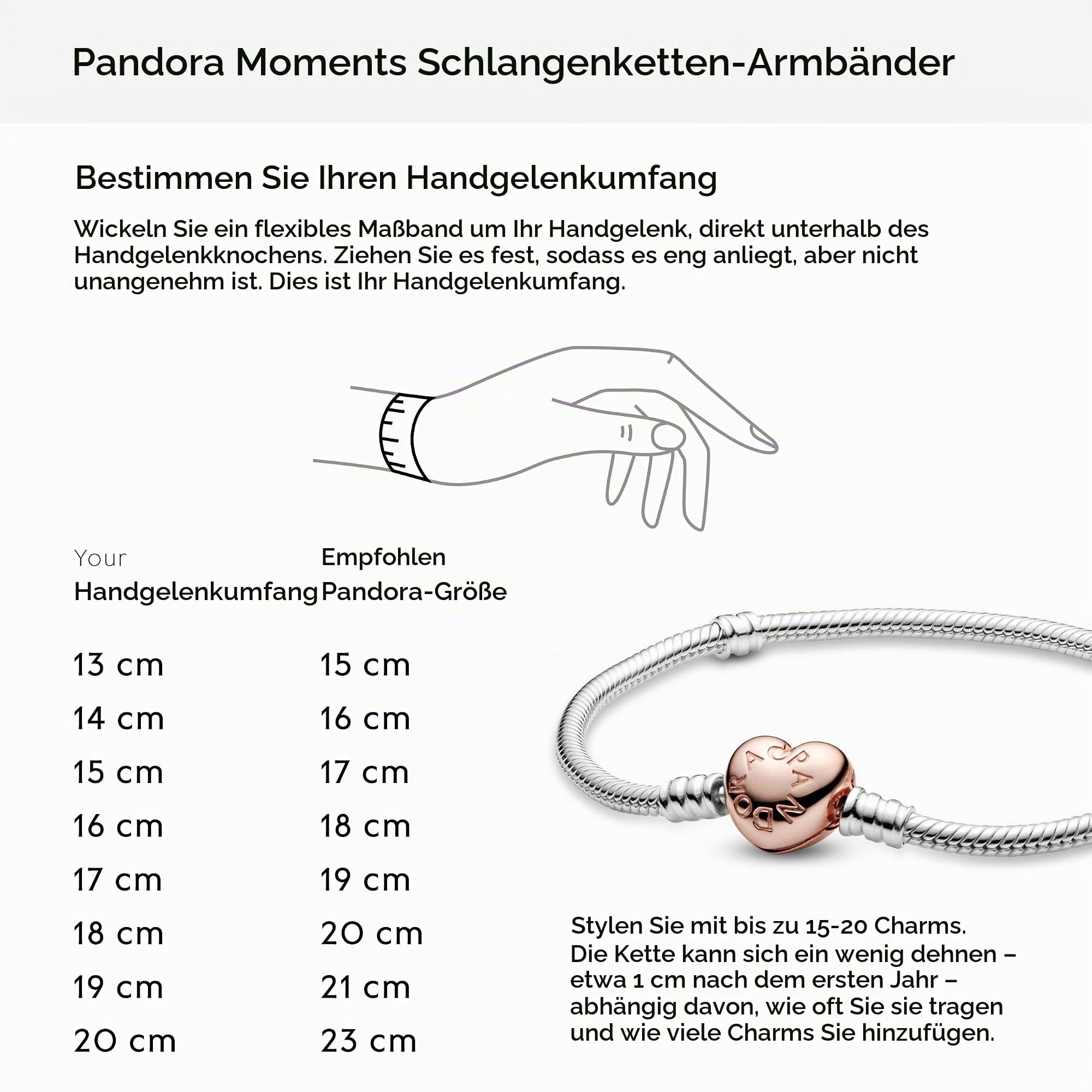 Pandora Moments Schlangen-Gliederarmband mit Herz-Verschluss