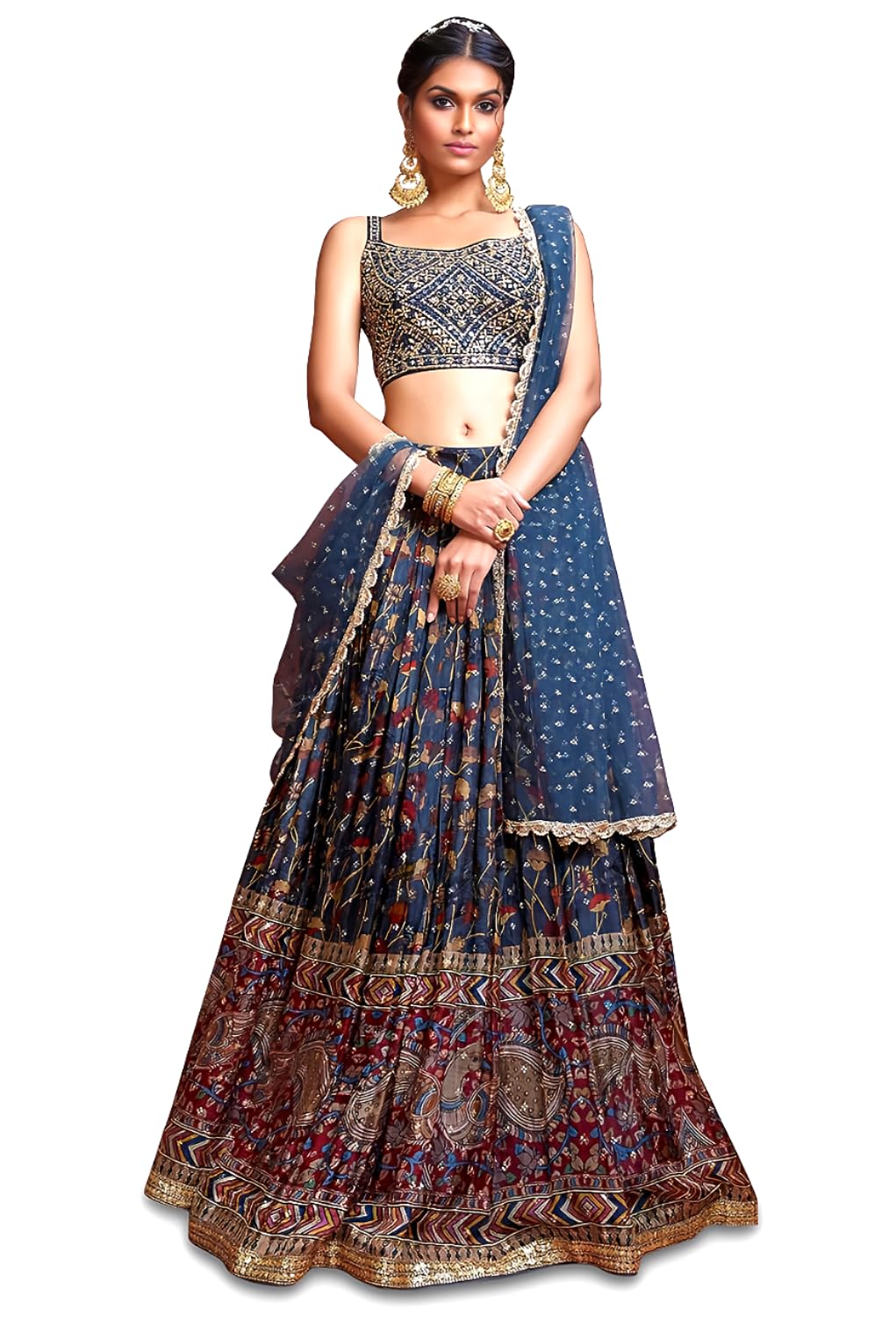 womens Zeel Clothing Women's Blue Silk Embroidered Wedding Bridal Girlish Lehenga Choli with Dupatta-image-28