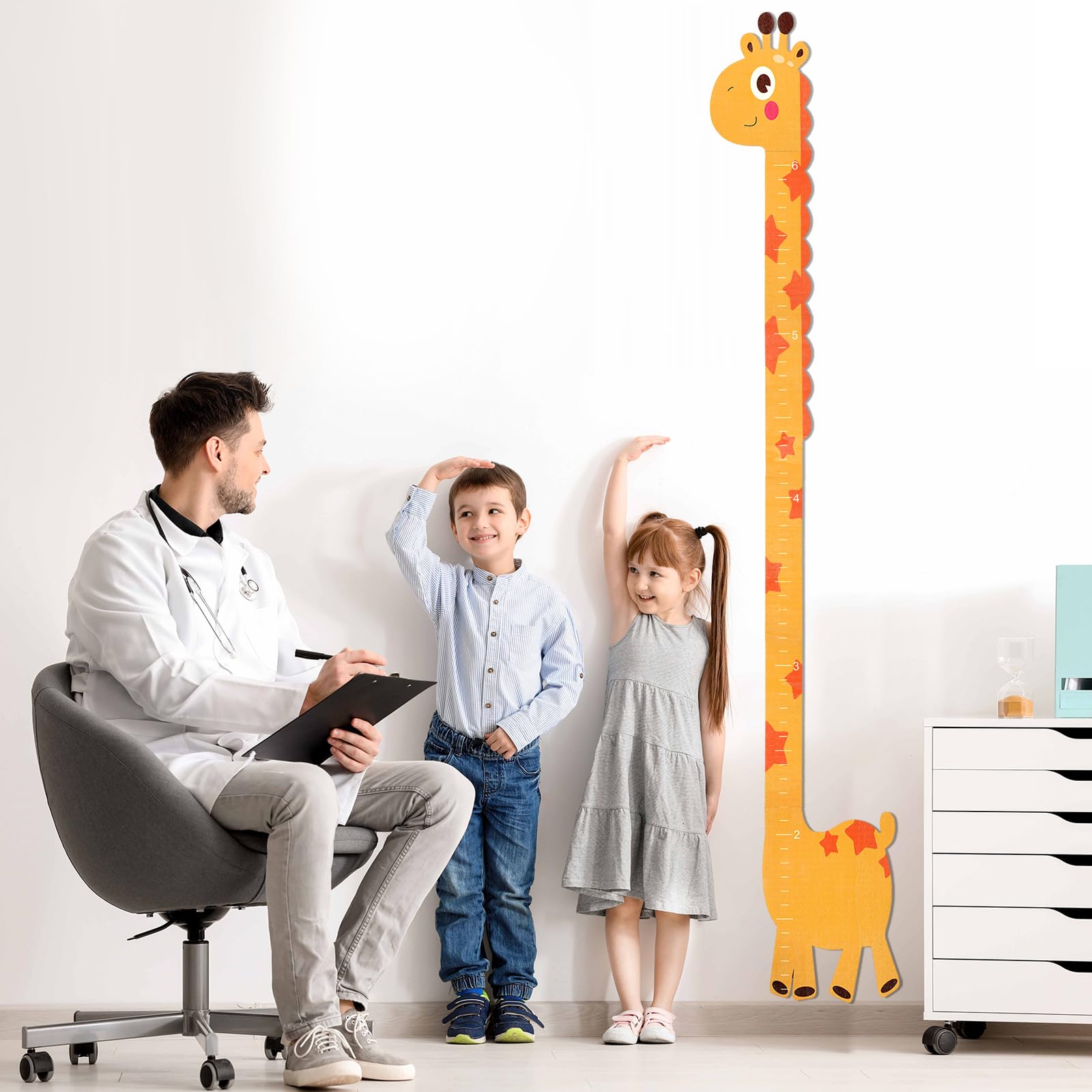 Toise pour enfants - 180 cm - Toise pour enfants - En bois - Personnalisable - Jolie girafes - Décoration murale et cadeaux de Noël pour garçons et filles - Jaune