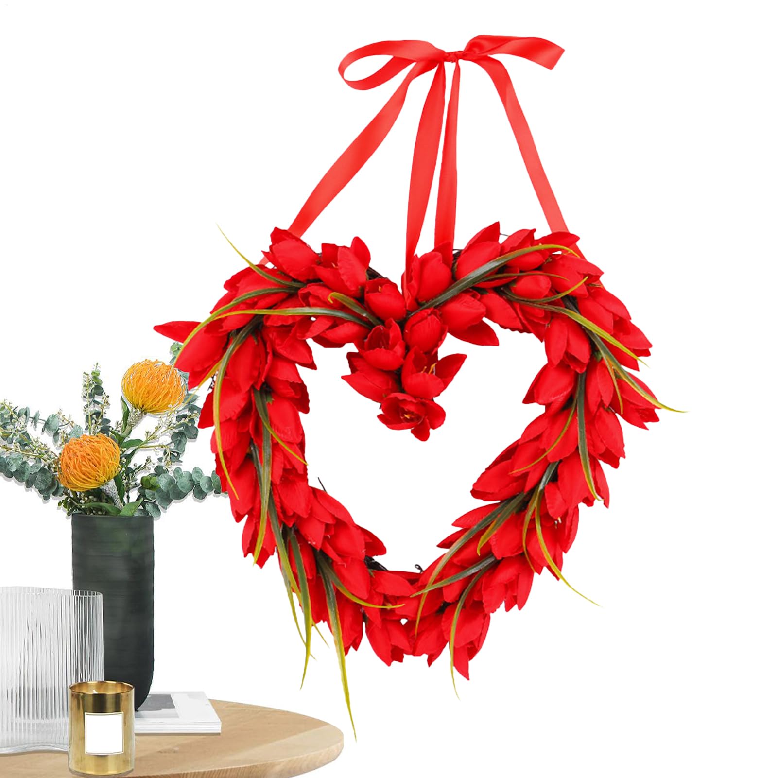 Couronne de cœur Saint-Valentin rouge festive pour décoration de porte