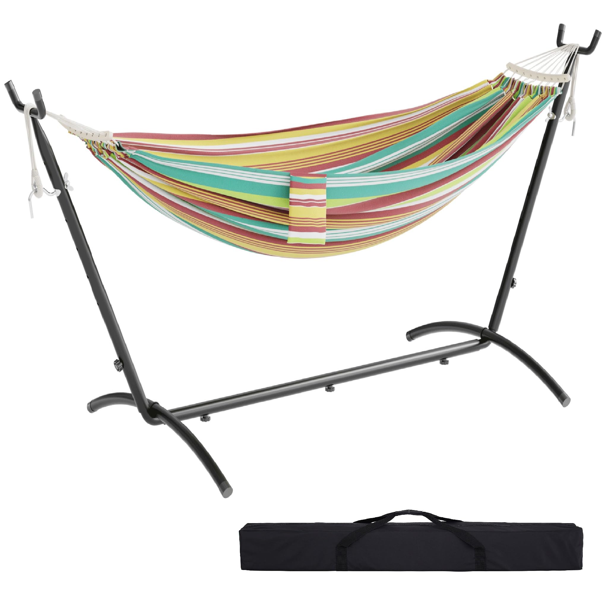 Mondeer Hammock with Stand, 2 Person Camping Hammock with Side Pocket, Anti-tip, 270kg Load Capacity, Includes Portable Carrying Bag for Outdoor Patio Travel Garden, Green