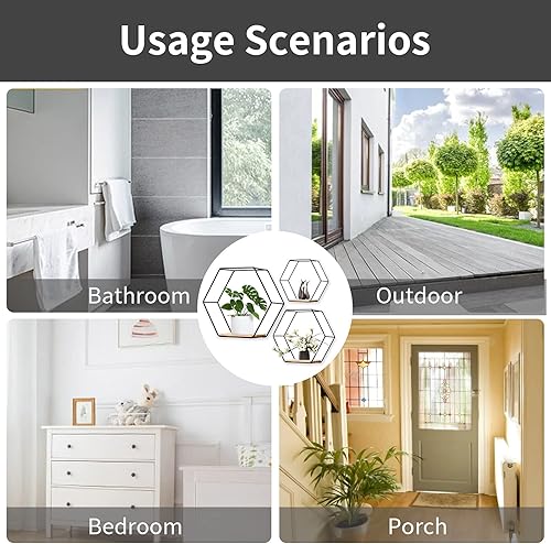 Miniatura 3 de Estantes flotantes hexagonales montados en la pared, juego de 3 en diferentes tamaños, estante de pared de metal moderno, estantes de almacenamiento