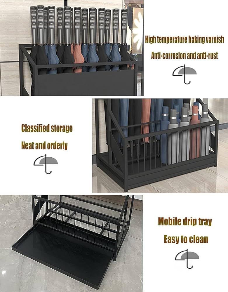 スリム傘立て - 安定性抜群、着脱式水受け皿、折り畳み傘用フック スリム傘立て - 安定性 着脱式水受け皿、折り畳み傘用フック 傘