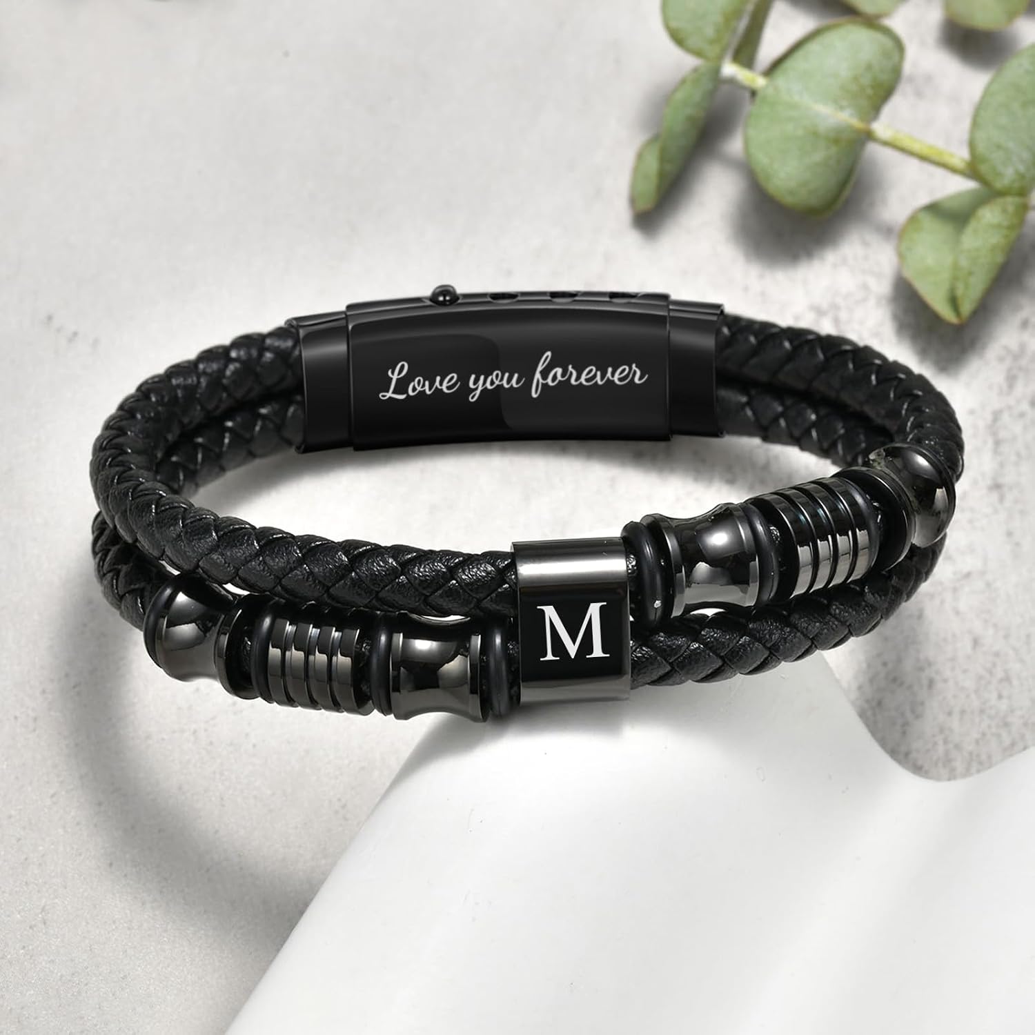 Initial Braided Leather Bracelets for Men - Double-Row Braided Mens Leather Bracelet Adjustable Wristband Initial Bracelet with Stainless Steel Clasp Unique Jewelry Gifts for Husband Dad Friend Son - Image 7