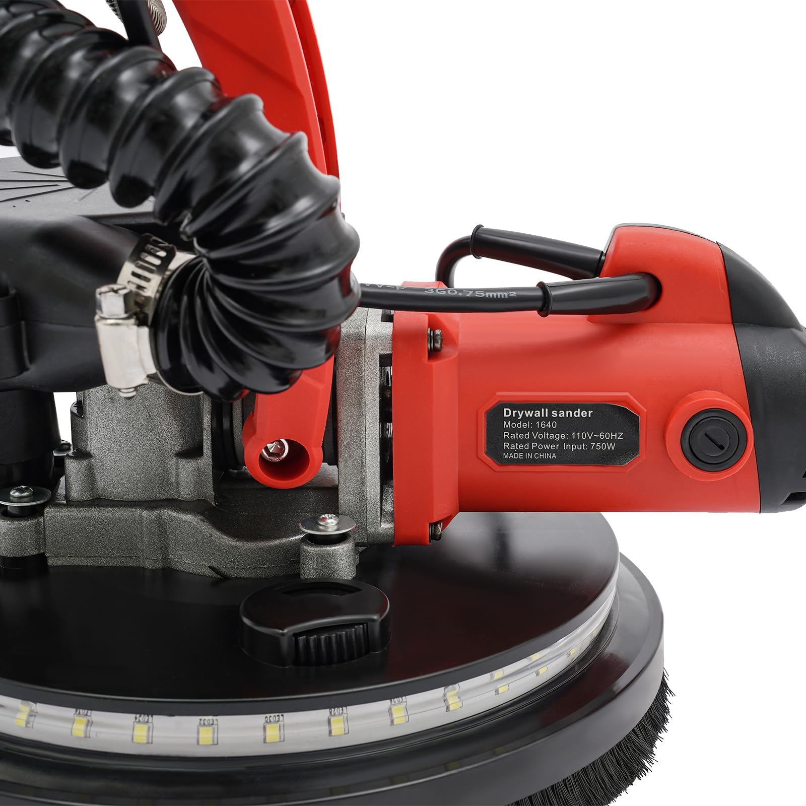 Lijadora para paneles de yeso, 800-1800 rpm, 6 velocidades, lijadora de pared ajustable, 1,2 – 2,2 m con disco de 255 mm, lazo LED, longitud, lijadora con aspiración, rojo