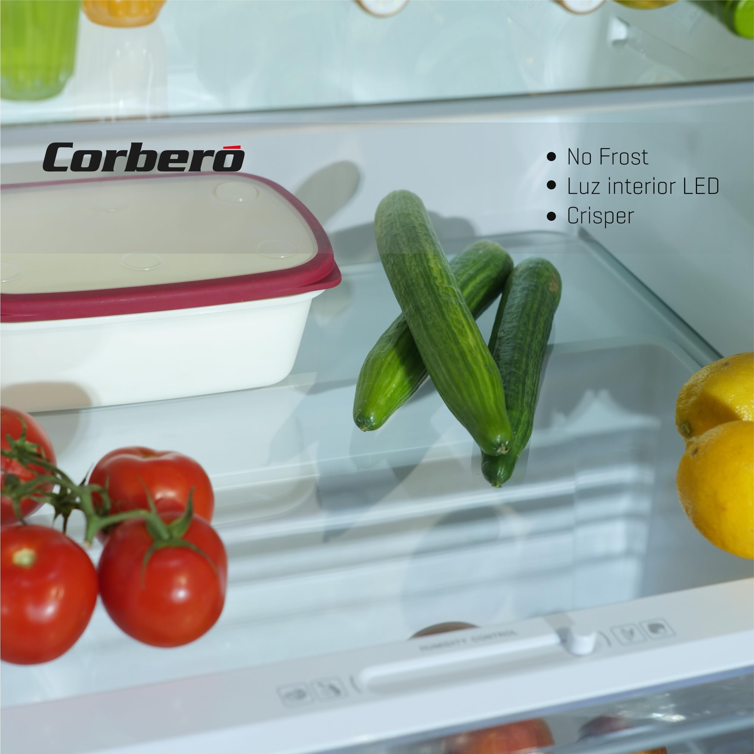 Corberó - Frigorífico 2 Puertas | CF2PH178024NFW | No Frost | 415L | 178cm | Luz LED | Cajón Crisper | Fresh Box | Estanterías de cristal ajustables | Blanco