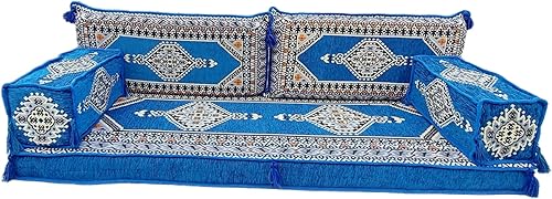 arabicsofa Juego de sofá árabe en forma de U - Asiento modular azul real para habitación de invitados