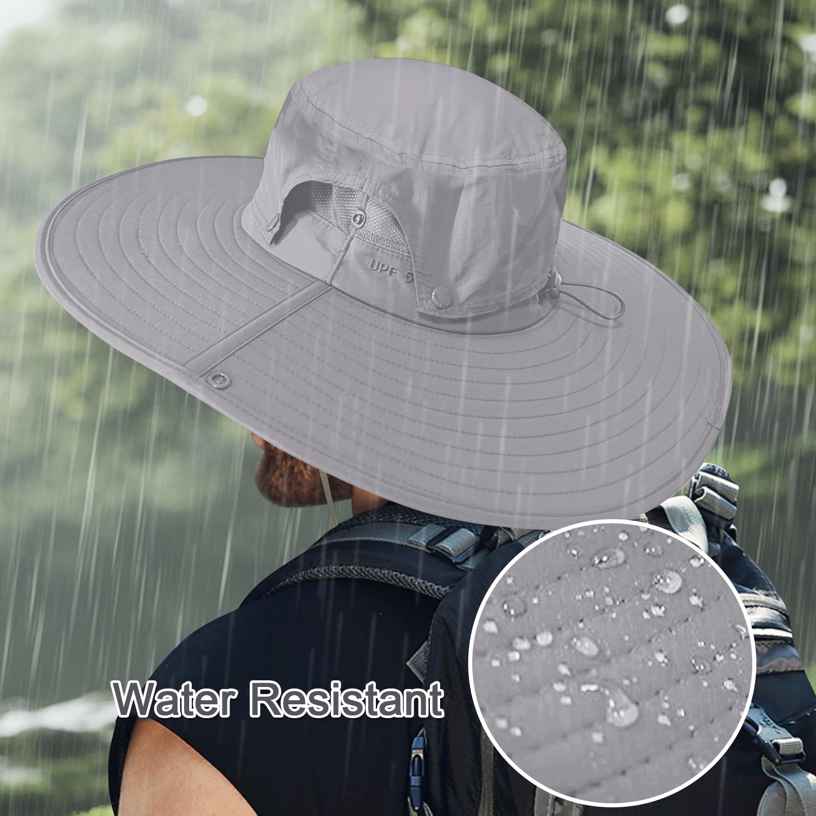 Lot de 2 chapeaux de soleil à large bord pour homme et femme, chapeau cloche UPF 50+, pliable, imperméable, respirant pour la pêche, la randonnée, le camping (gris clair), Lot de 2 gris clair, taille