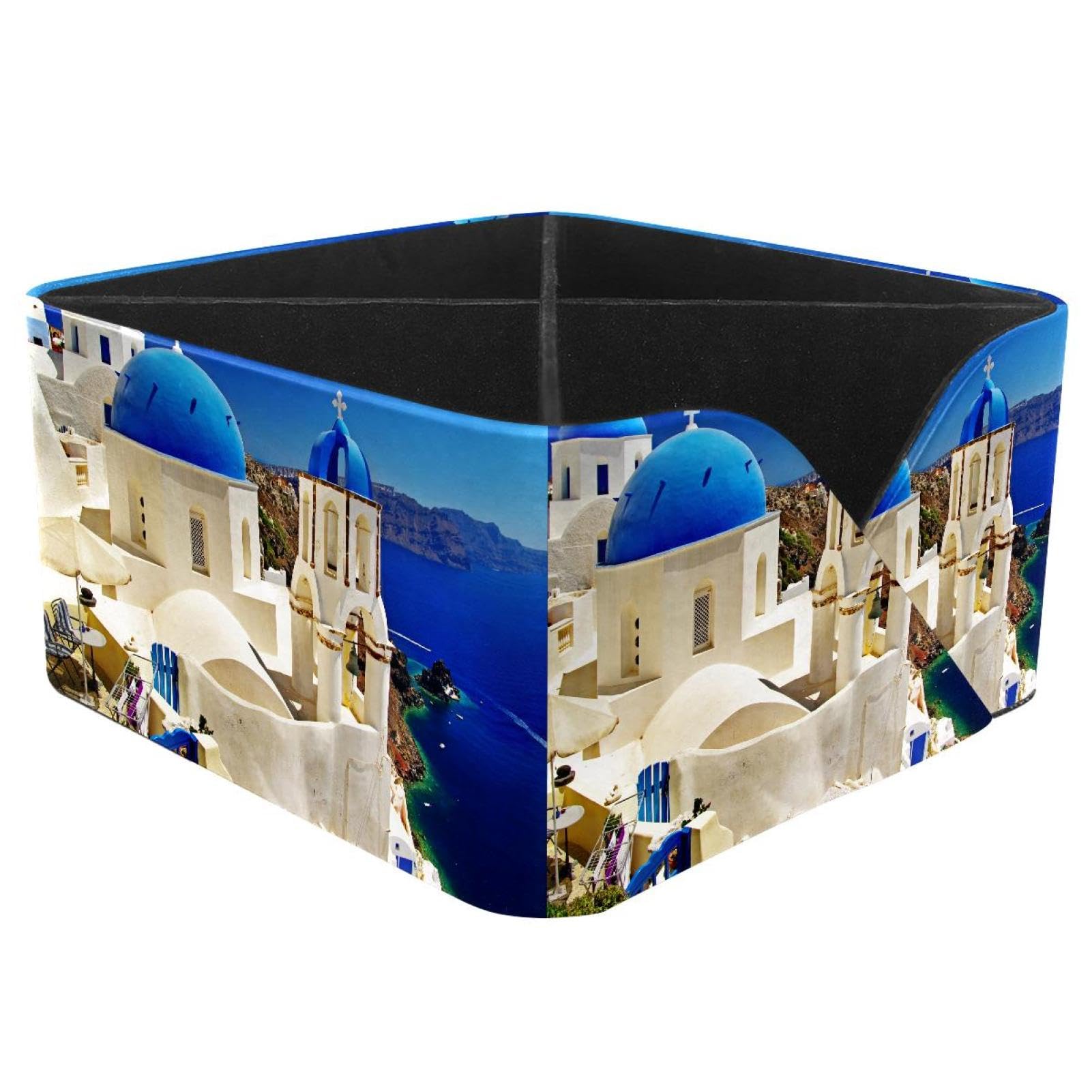 KengjuTesu Santorini Greece Landscape Desktop Organizer Pen Holder, Rectangular Pencil Cup for Office, Study and Makeup Stations