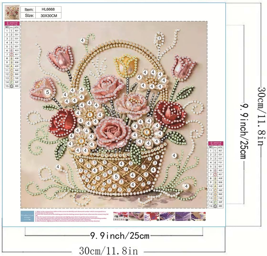 Pearl Diamond Painting Kits for Adults,Flowers Basket Diamond Art Kits