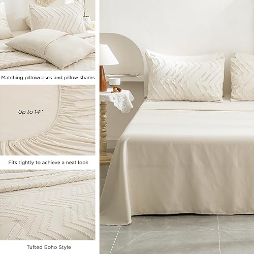 Miniatura 6 de Andency Juego de edredón beige tamaño Queen, cama en una bolsa, tamaño Queen, juego de ropa de cama bohemio de 7 piezas con sábanas, juego de cama