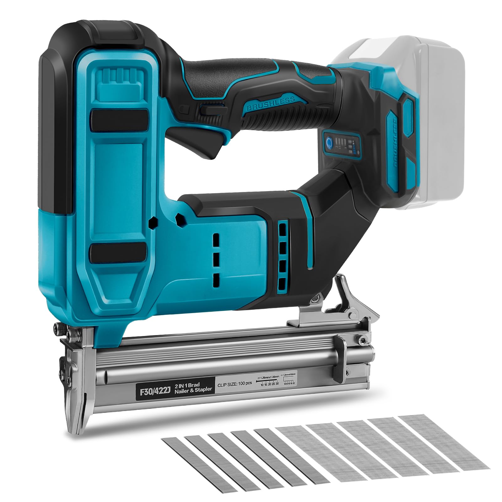 18GA Cordless Brad Nailer Compatible with Makita 18V Battery, 2 in 1 Brushless Nail Gun/Staple Gun with 500 Nails and 500 Staples Battery Powered for Home Improvement DIY Woodworking (No Battery)