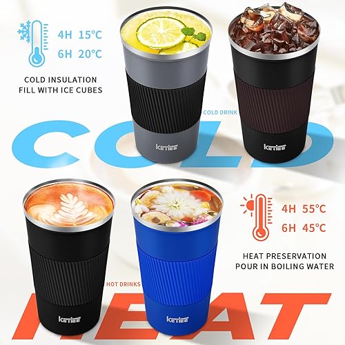 Miniatura 10 de KETIEE Taza de café de 12 onzas taza de café aislada al vacío con tapa a prueba de fugas, taza de café de viaje de acero inoxidable de doble pared