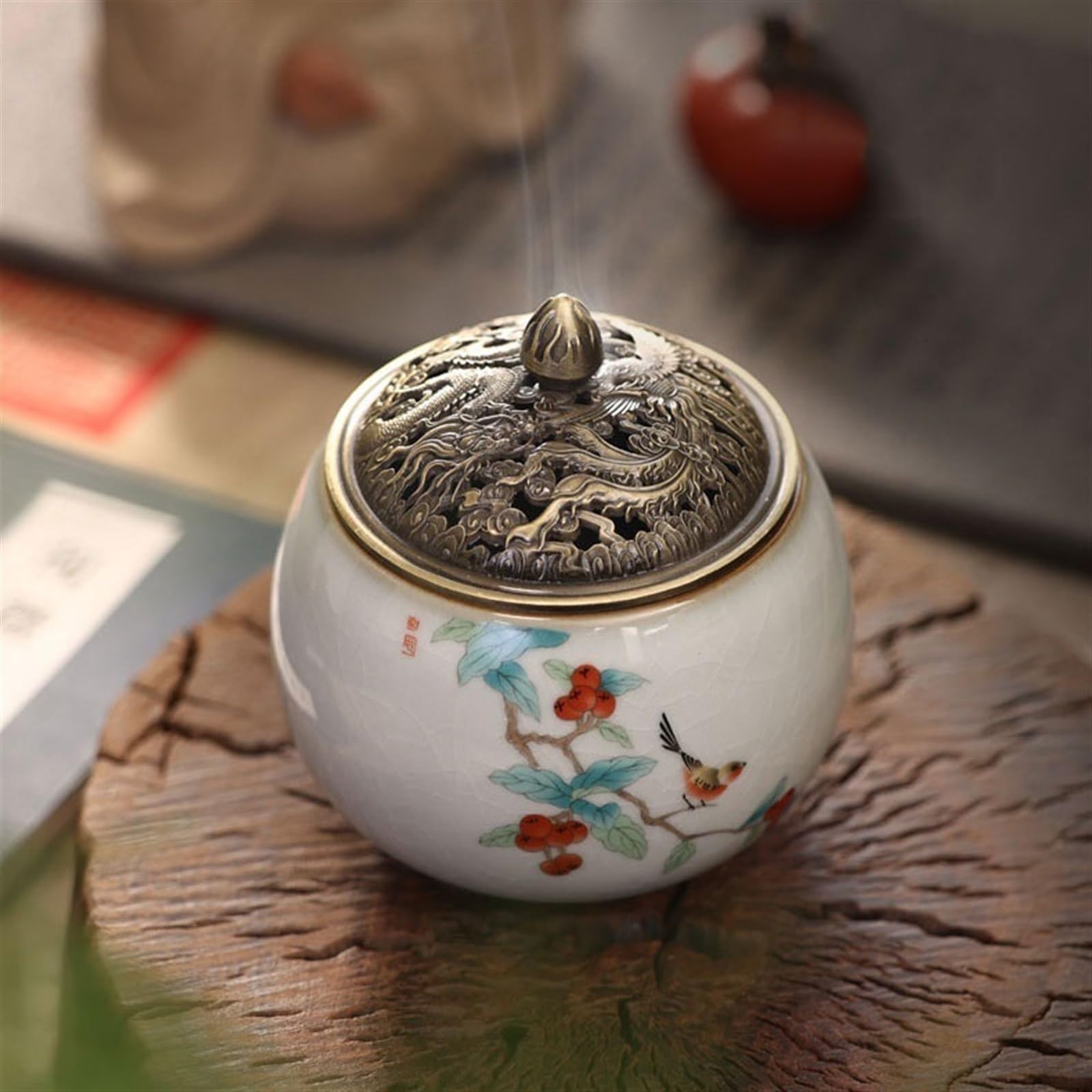 Uchwyt na kadzidło w kształcie stożka, Kadzidło z przepływem zwrotnym Ceramiczny wzór pęknięć Wzór chińskiego atramentu Rozmiar 10,7 x cm