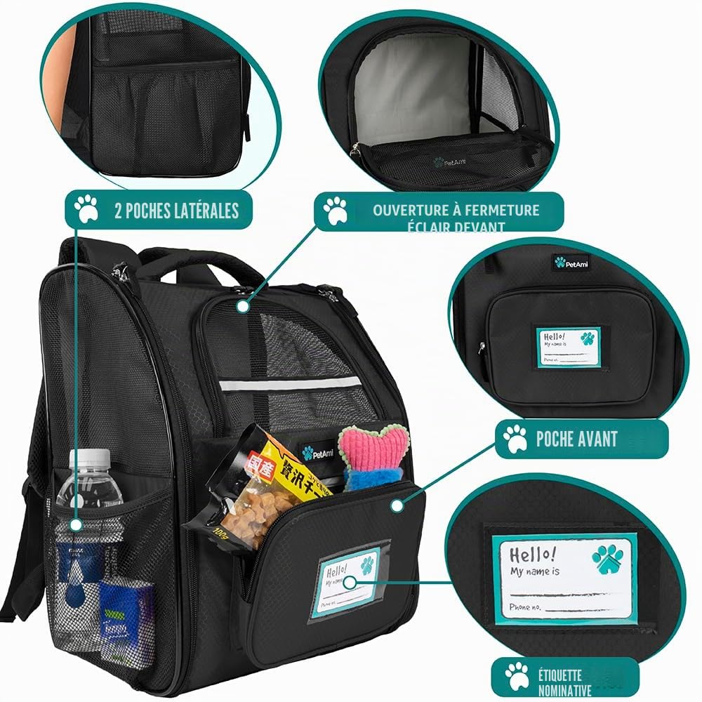 PetAmi Sac à Dos de Transport ventilé pour Petit et Grand Chat, Animal de Compagnie, Chiots, Sac à Dos de randonnée ventilé pour Animal de Compagnie, Sac de Voyage approuvé par Les compagnies