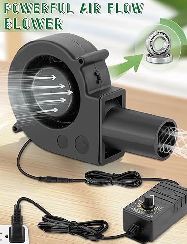 Miniatura 6 de Ventilador Soplador para Barbacoa de 97mm con Enchufe AC 110V-240V, Ventilador Centrífugo de 12V con Velocidad Variable para Encendido de Carbón