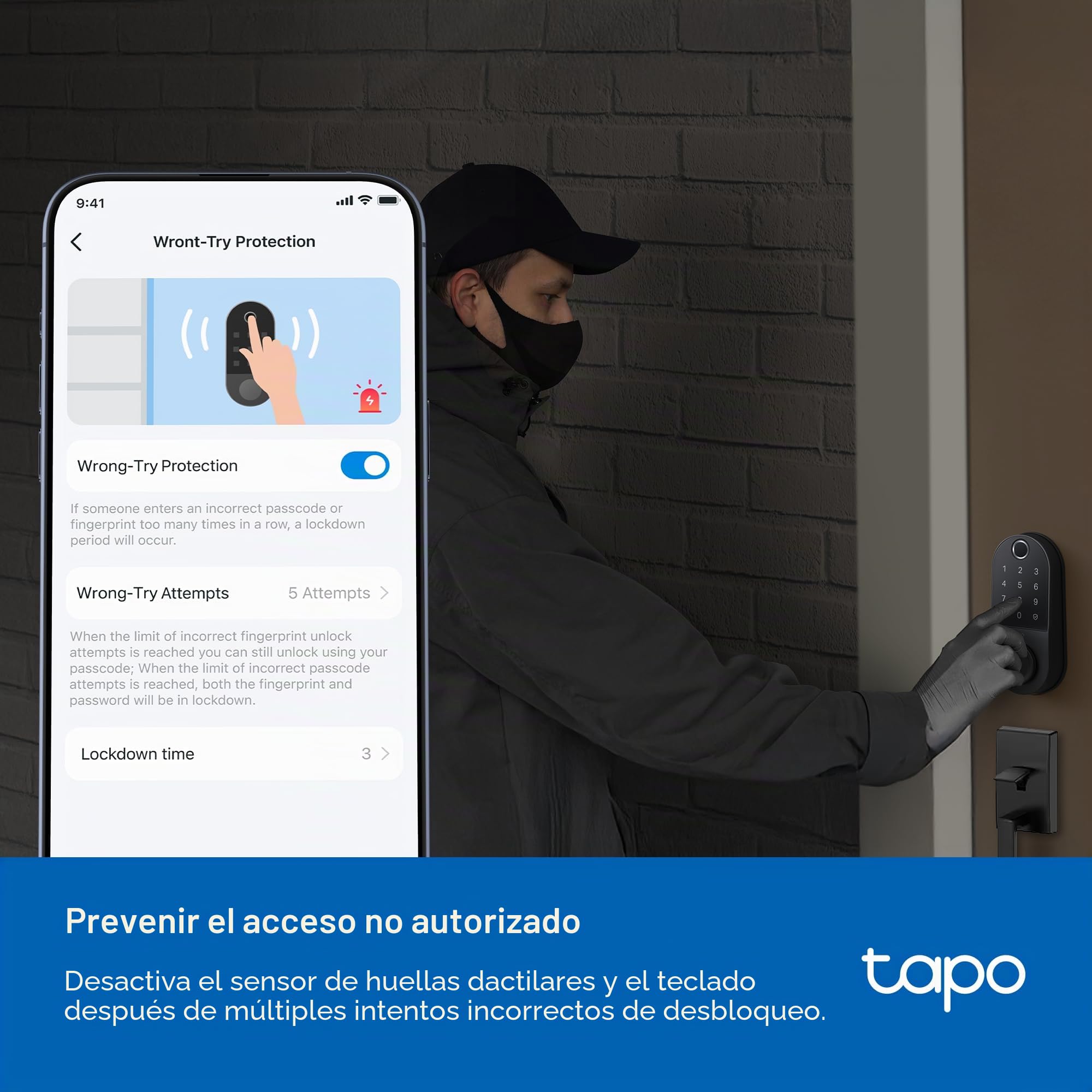 TP-Link Tapo - Cerradura de puerta inteligente, cerrojo | Entrada sin llave, reconocimiento de huellas dactilares, teclado táctil y monitoreo en la aplicación con acceso programado | Batería