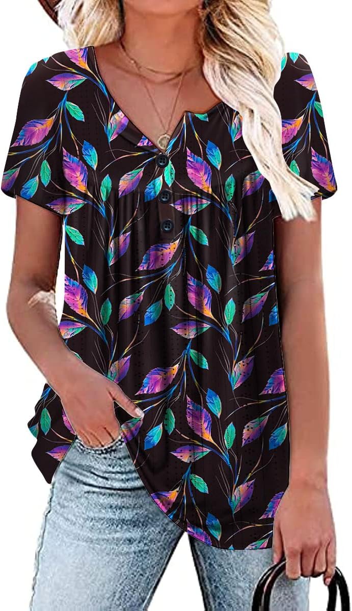 Womens Summer Plus Size Tops Blouses Short Sleeve Shirts Lace Pleated Tunic Tops M-4XL