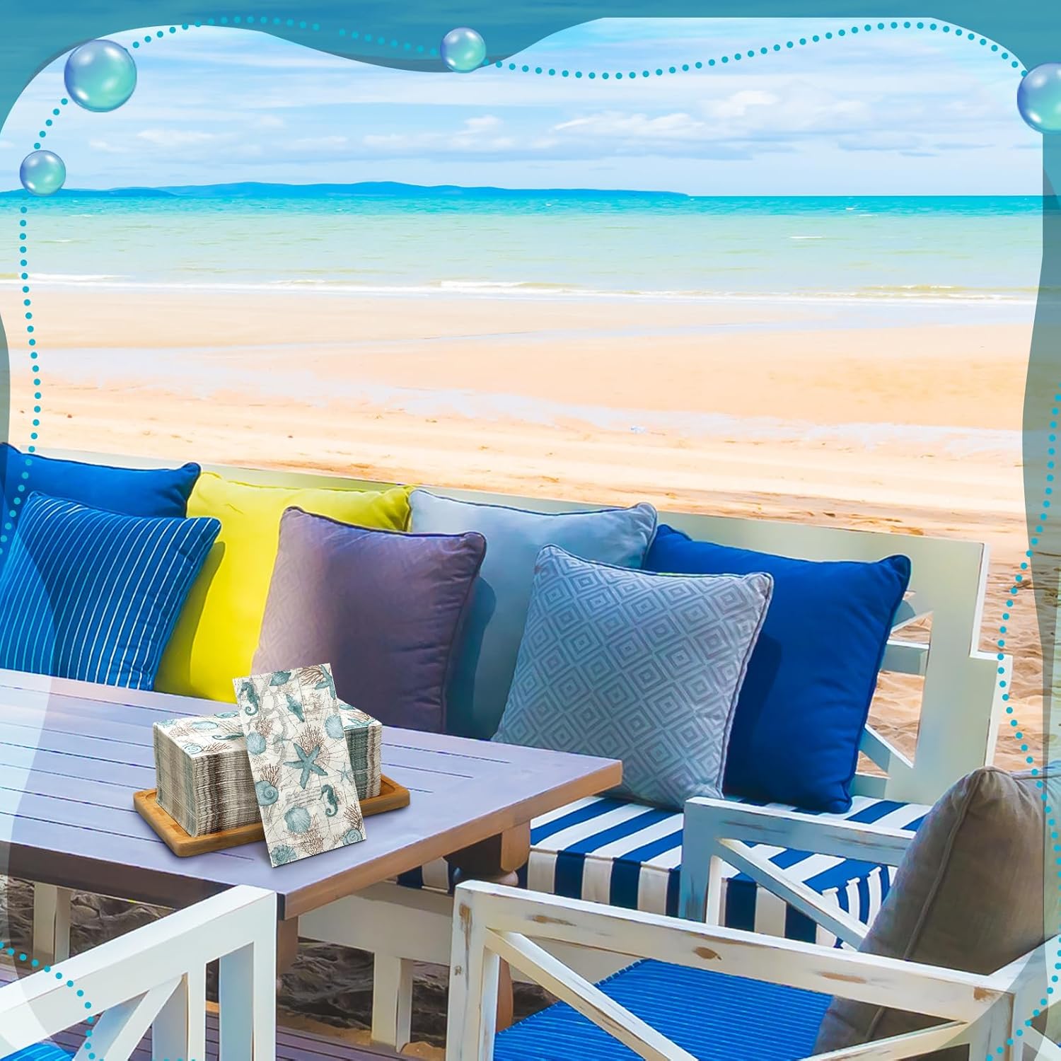 200 Pieces Summer Paper Hand Towels for Bathroom Beach Guest Napkins Seahorse Shell Conch Starfish Decorative Paper Napkins Nautical Disposable Hand Towels for Baby Shower Party Supplies