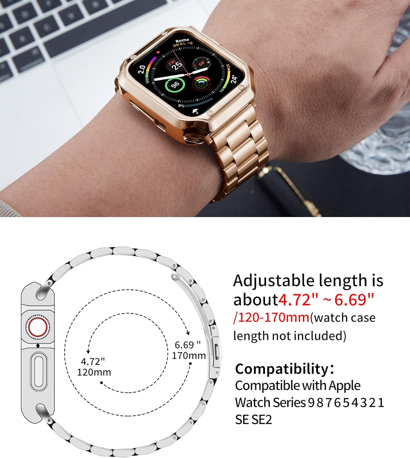 BINLUN Compatible with Apple Watch Band 49mm 46mm 45mm 44mm 42mm 41mm 40mm 38mm Stainless Steel Metal Watch Strap with TPU Watch Case Compatible with iWatch Series Ultra/11/10/9/8/7/SE2/SE/6/5/4/3/2/1 - Image 6