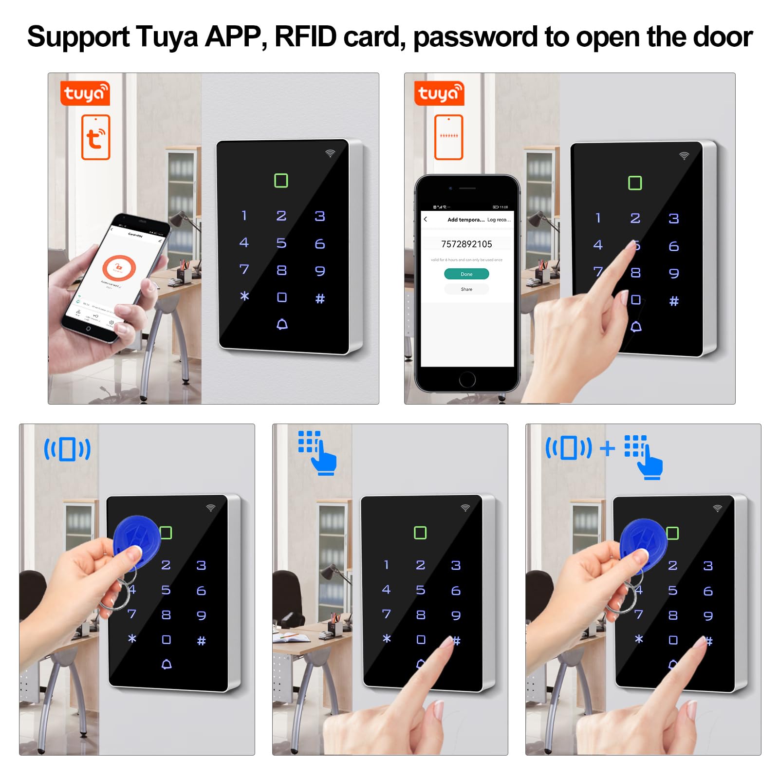 TUYA WiFi Teclado de Acceso de Seguridad Teclado RFID Impermeable Controlador Lector de Tarjetas 2000 Usuarios 180kg Cerradura Magnética Abridor de Puerta Alarma Salida