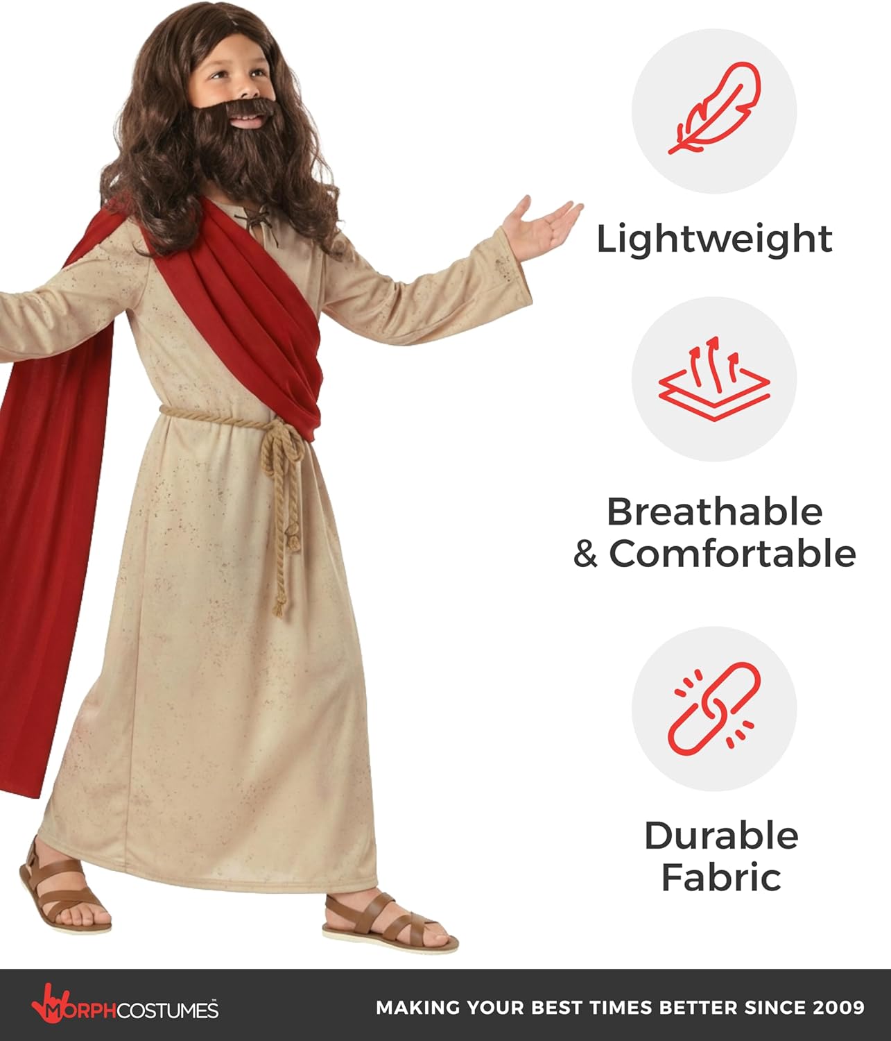 Morph Jesus Costume for Kids with Wig & Beard, Kids Saint Costume, Kid Bible Costumes, Easter Costumes For Boys