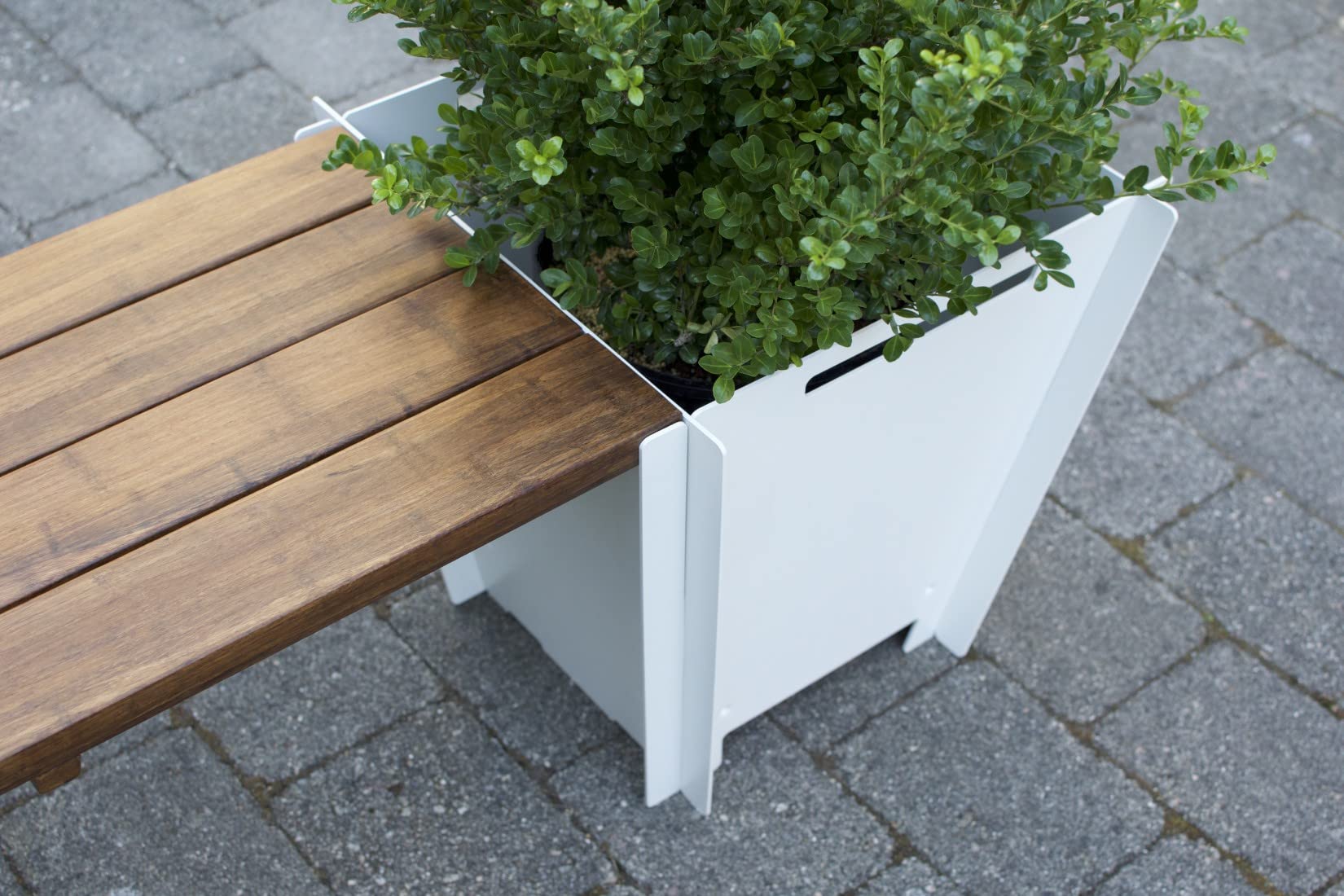 Groovebox Eckbank mit 3 Pflanzkästen aus Stahl, braun, Bambus Sitzbank mit Pflanzkübel, Ecksitzbank, Gartenbank, Holzbank, Parkbank, Gartensitzbank, Blumenkasten, Blumenkübel