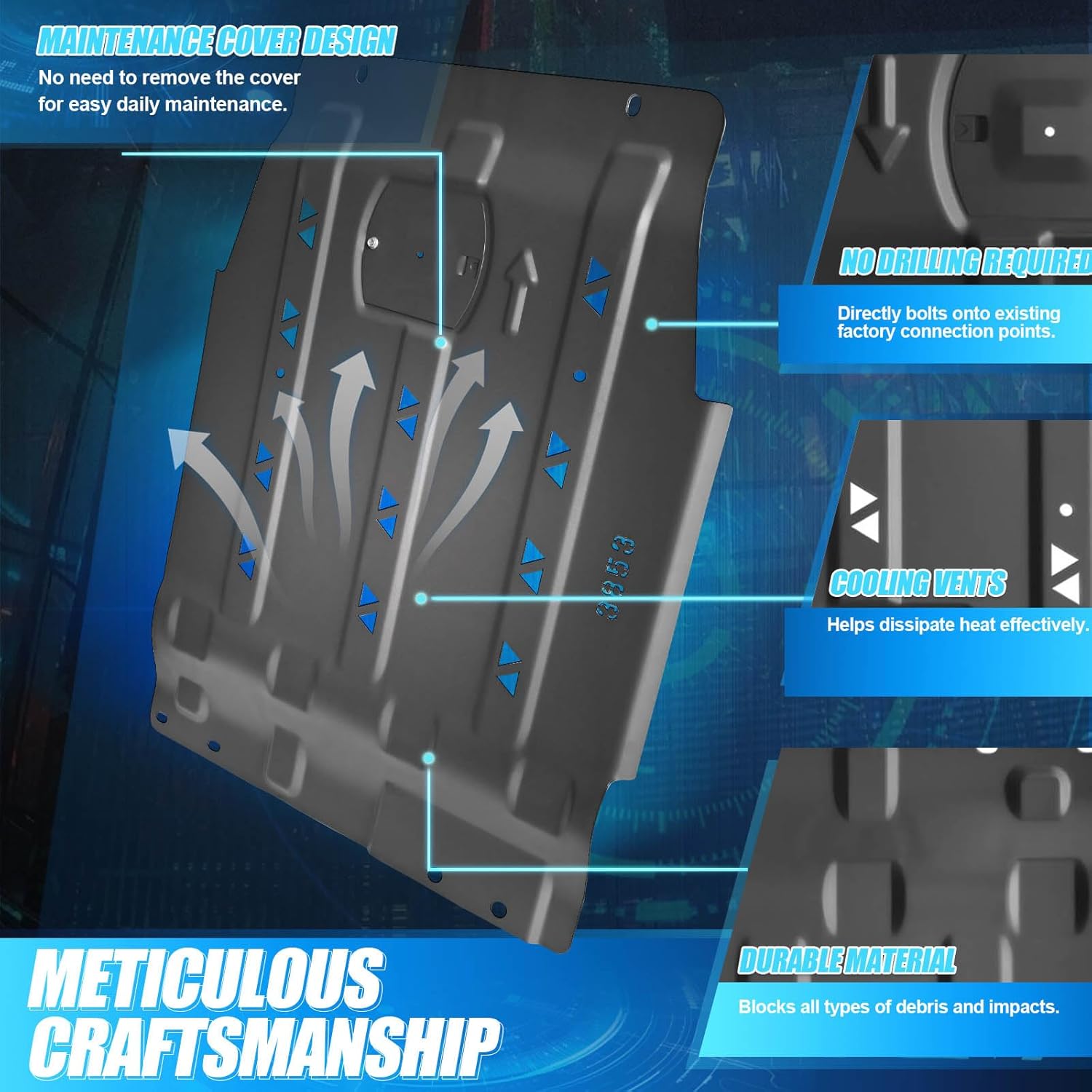 Transmission Protection Plate Compatible with 2015-2022 Ford F150 Splash Guards, Steel Construction, Easy Bolt-On Installation