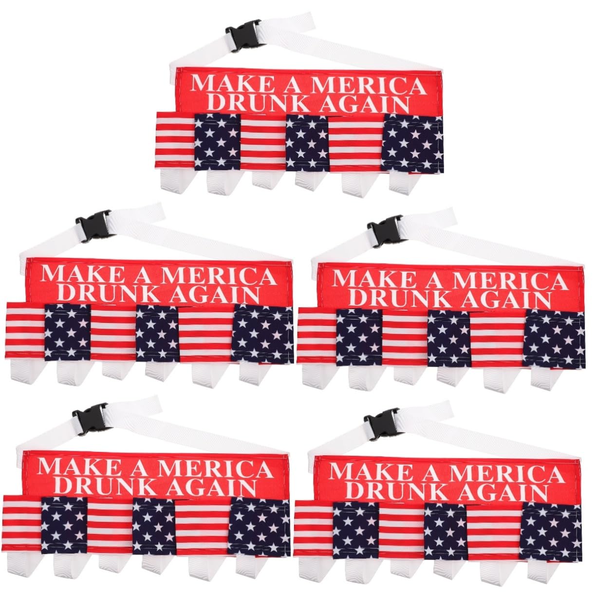 MAGICLULU5 Pcs Drink Belt Drink Can Belt Beer Can Belt Mens Belts Beer Bongzilla Funnel Grill Apron Beverage Belt Drink Can Holder US Flag Cotton Man Adjustable Coverall