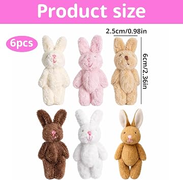 6Pcs Mini Stuffed Bunnys, Bulk Plush Cuddly Tiny Soft Bunny, Decorative Rabbits with Joints, Suitable for Birthday Party Valentine's Day Graduation Decorative Pendant Friendship Gift