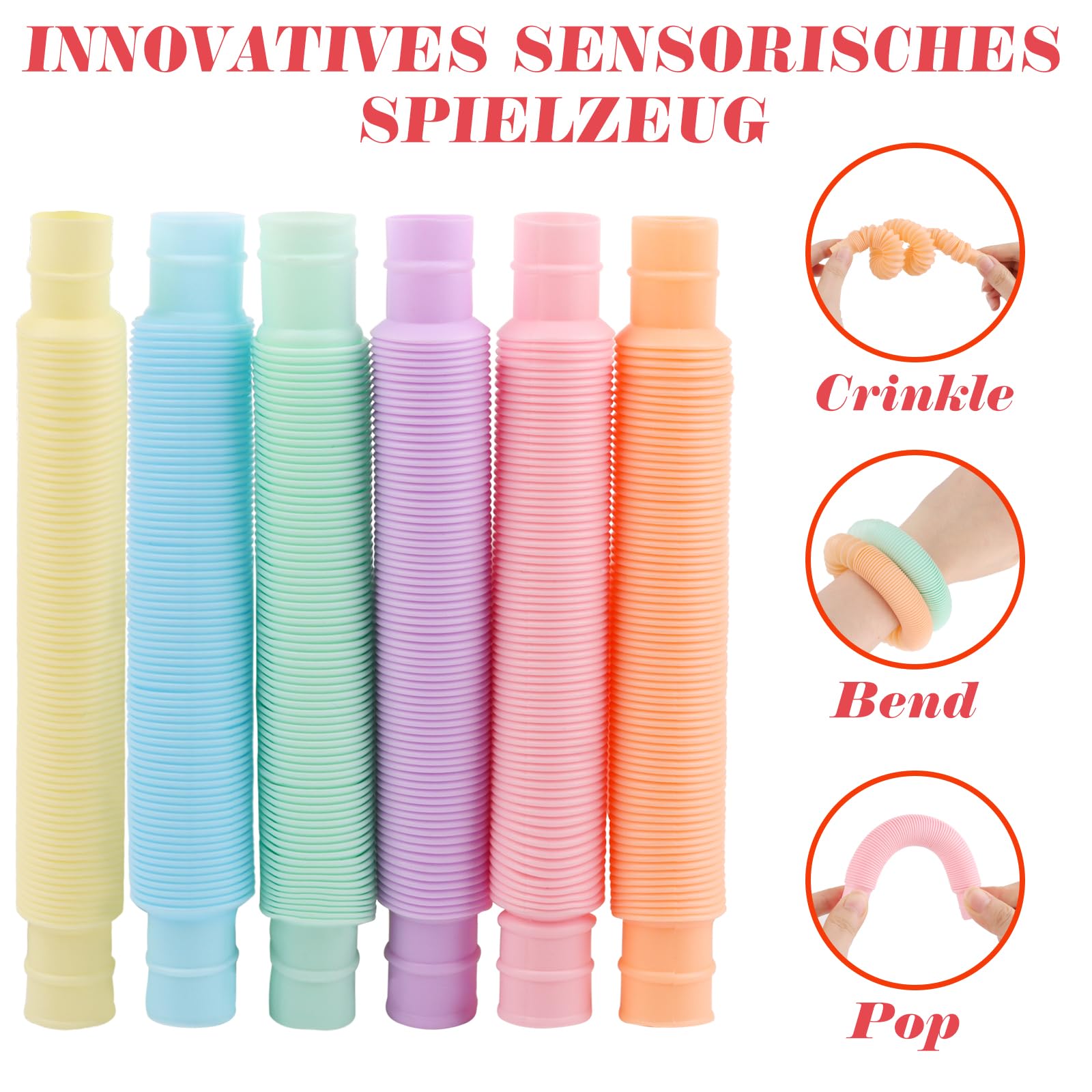 LOMIMOS 24 sztuki Pop Tubes, mini rurki sensoryczne, kolorowe rurki ze stretchem, zabawka dla dzieci i dorosłych