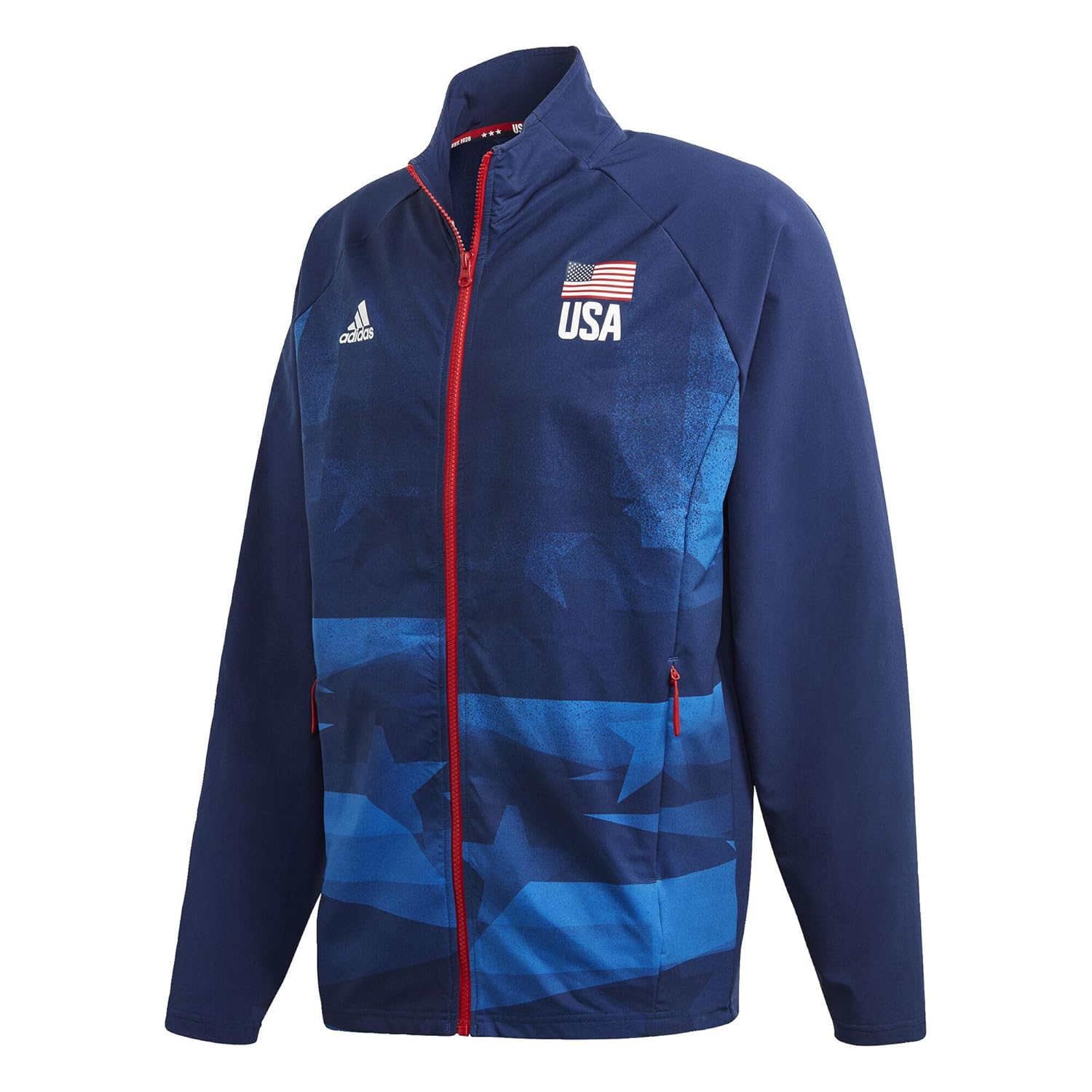 adidas Mens USA Volleyball WarmUp Jacket Team Navy Blue/Glory Blue 2XL