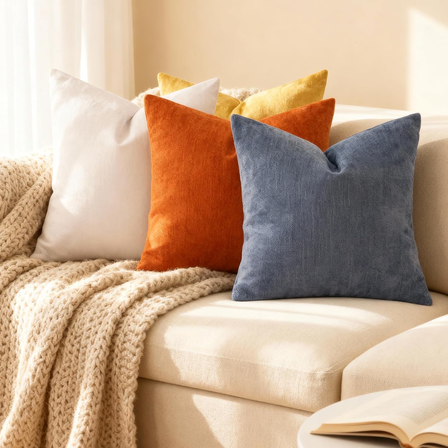 Farmhouse Decor Throw Pillow Covers 20x20 Inch Set of 4, Solid Textured Cushion Covers for Couch, Sofa, Bed – Fall Pillow Covers in Taupe Grey, Light Brown, Brown, Black