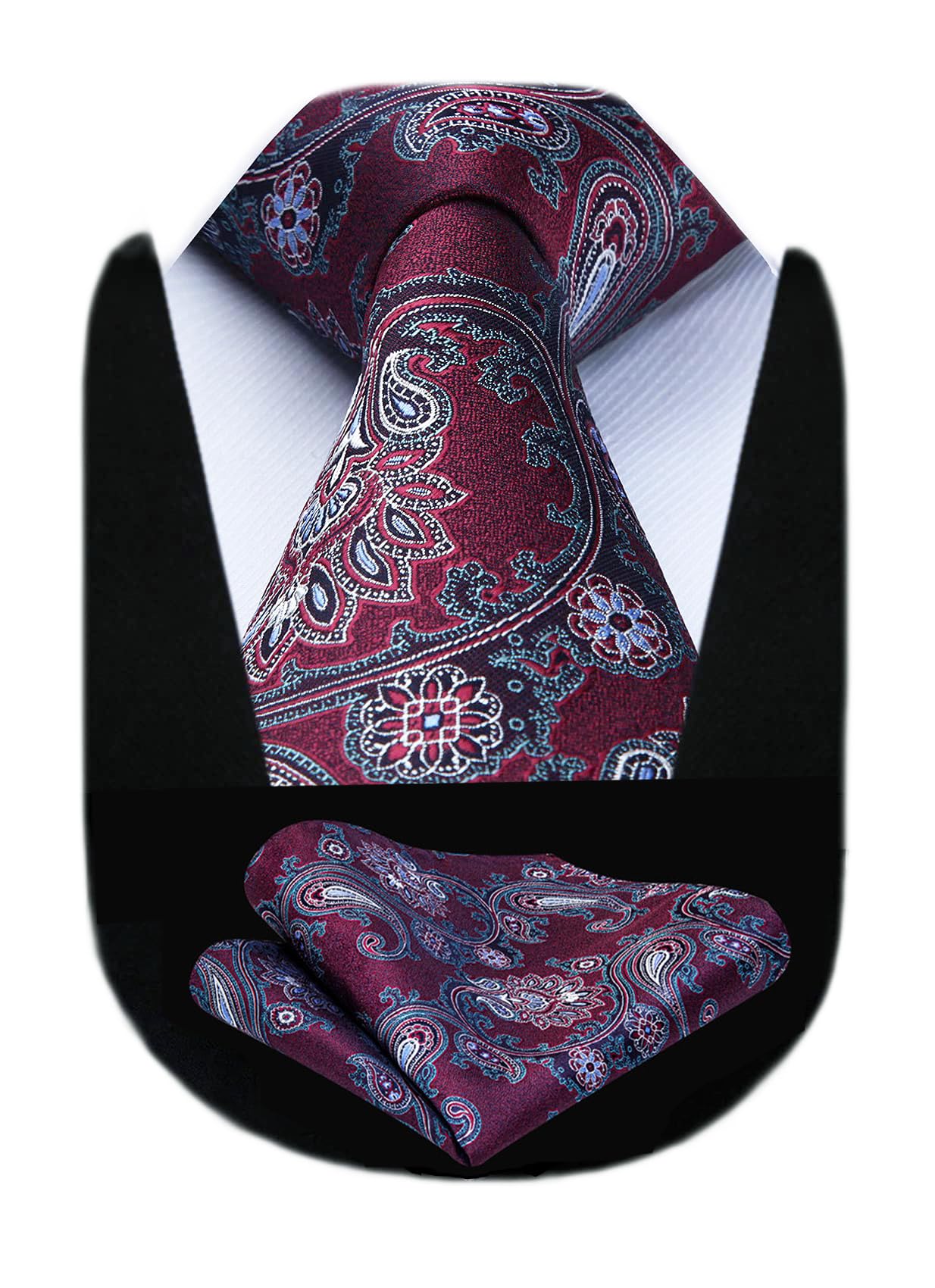 HISDERN Paisley Tie Handkerchief Woven Classic Men's Necktie & Pocket Square Set