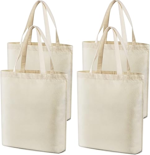 Veyist 4 bolsas de lona grandes reutilizables, bolsas de lona multiusos en blanco, adecuadas para proyectos de bricolaje, comestibles, compras.