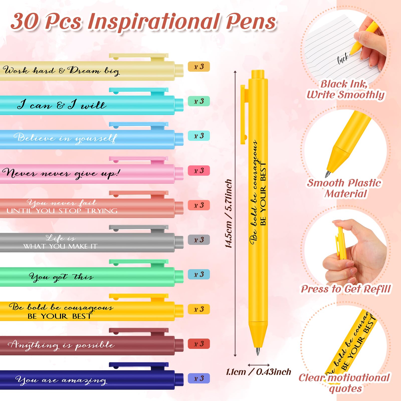 Colarr Lot de 90 mini blocs-notes arc-en-ciel - Cadeaux inspirants - 30 mini blocs-notes de poche inspirants - 30 porte-clés en silicone - 30 stylos à bille rétractables pour la rentrée scolaire des