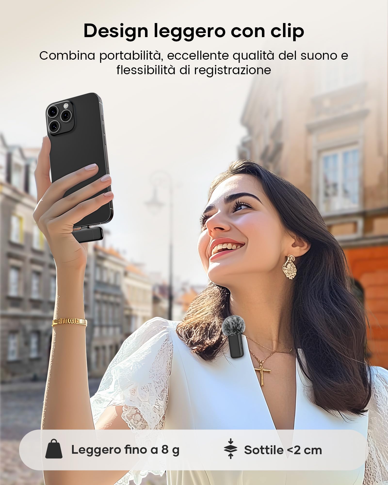 KUKIHO Microfono Lavalier Wireless con Custodia di Ricarica, microfono per video social Cancellazione del Rumore, Telecomando da 40m mini microfono per iPhone & android