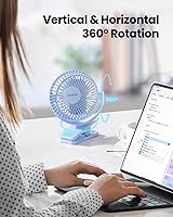 Vista 2 de Gaiatop - Ventilador portátil con clip, funciona con batería, pequeño pero potente, 3 velocidades, silencioso, rotación de 360°, recargable por USB