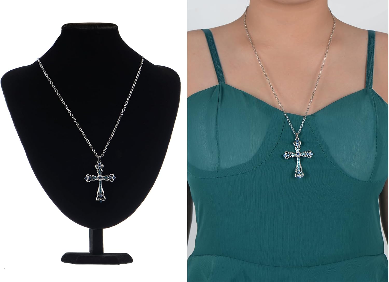 Alilang Womens Black Silver Clear Crystal Rhinestones Celtic Holy Cross Pendant Necklace - Image 6