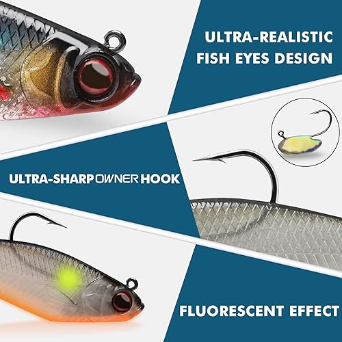 Miniatura 3 de Gotour Señuelos de pesca suaves sin malas hierbas para agua dulce y salada, cebos de pesca premontados de primera calidad para pesca de lubina, cebo