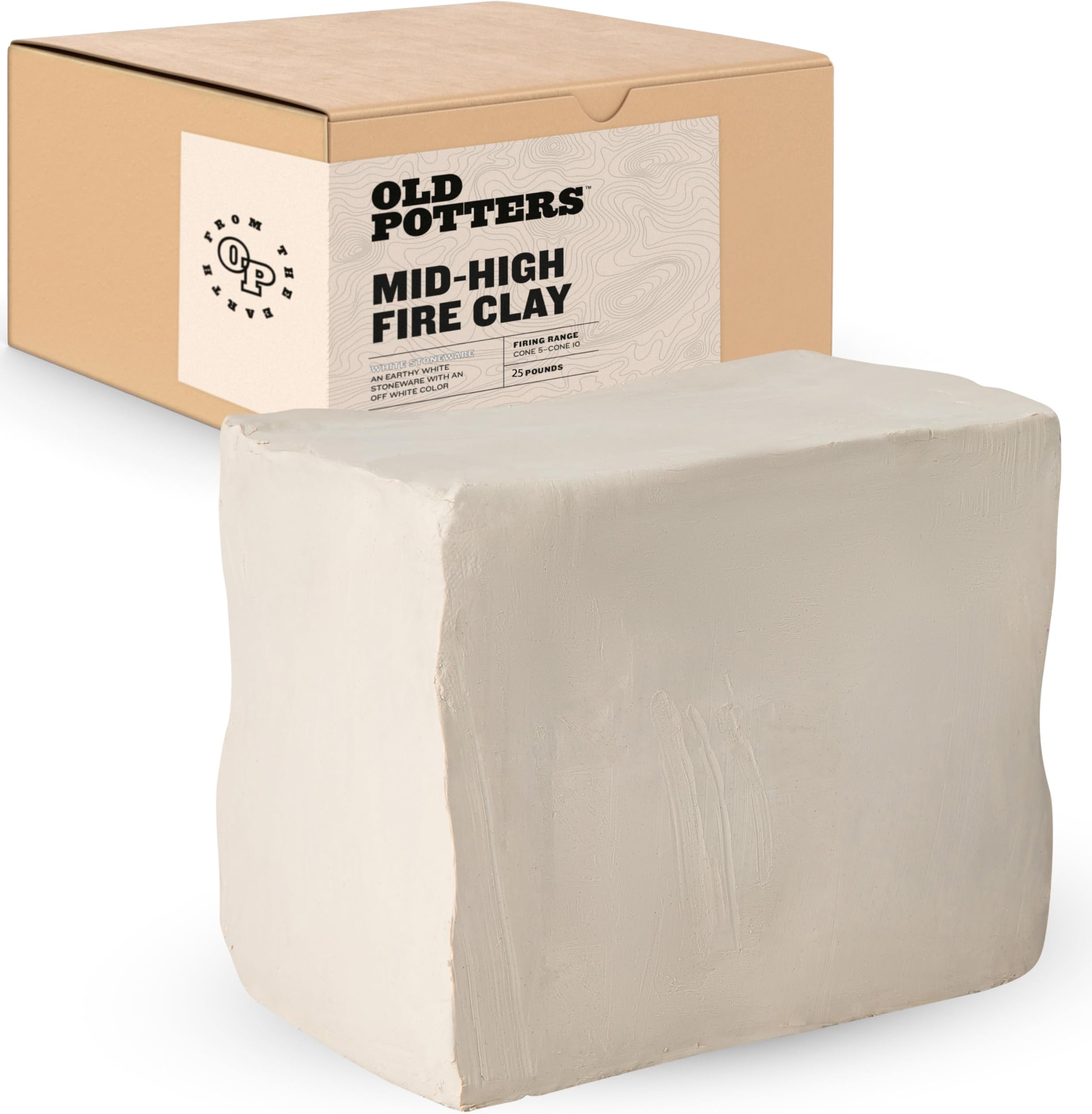 Old Potters Mid High Fire White Stoneware Clay for Pottery | Cone 6-10 | Ideal for Wheel Throwing, Hand Building, Sculpting | Great for All Skill Levels | Greenware Clay, 50 lbs.