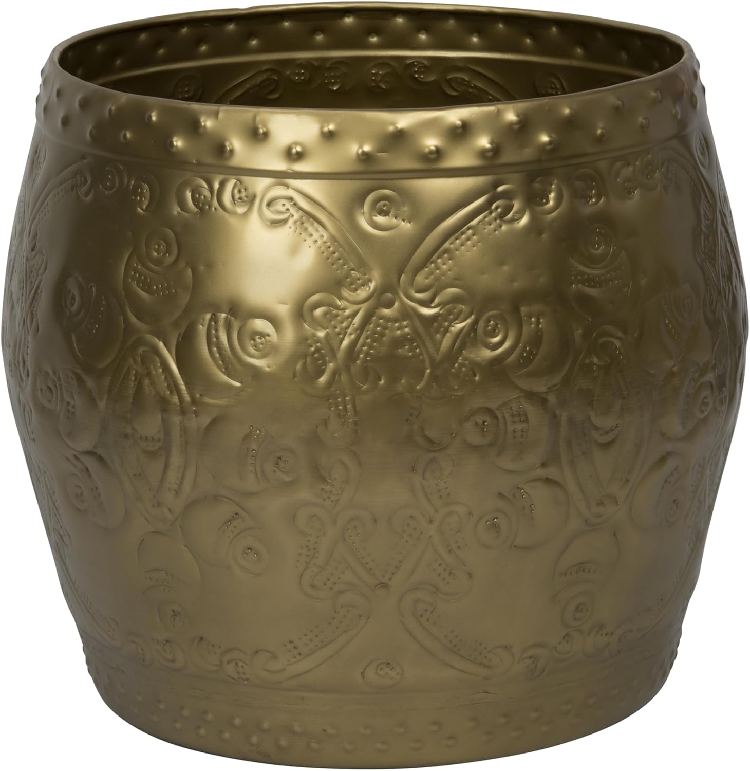 Creative Co-Op Global Metal End Table with Embossed Florals, Antique Gold