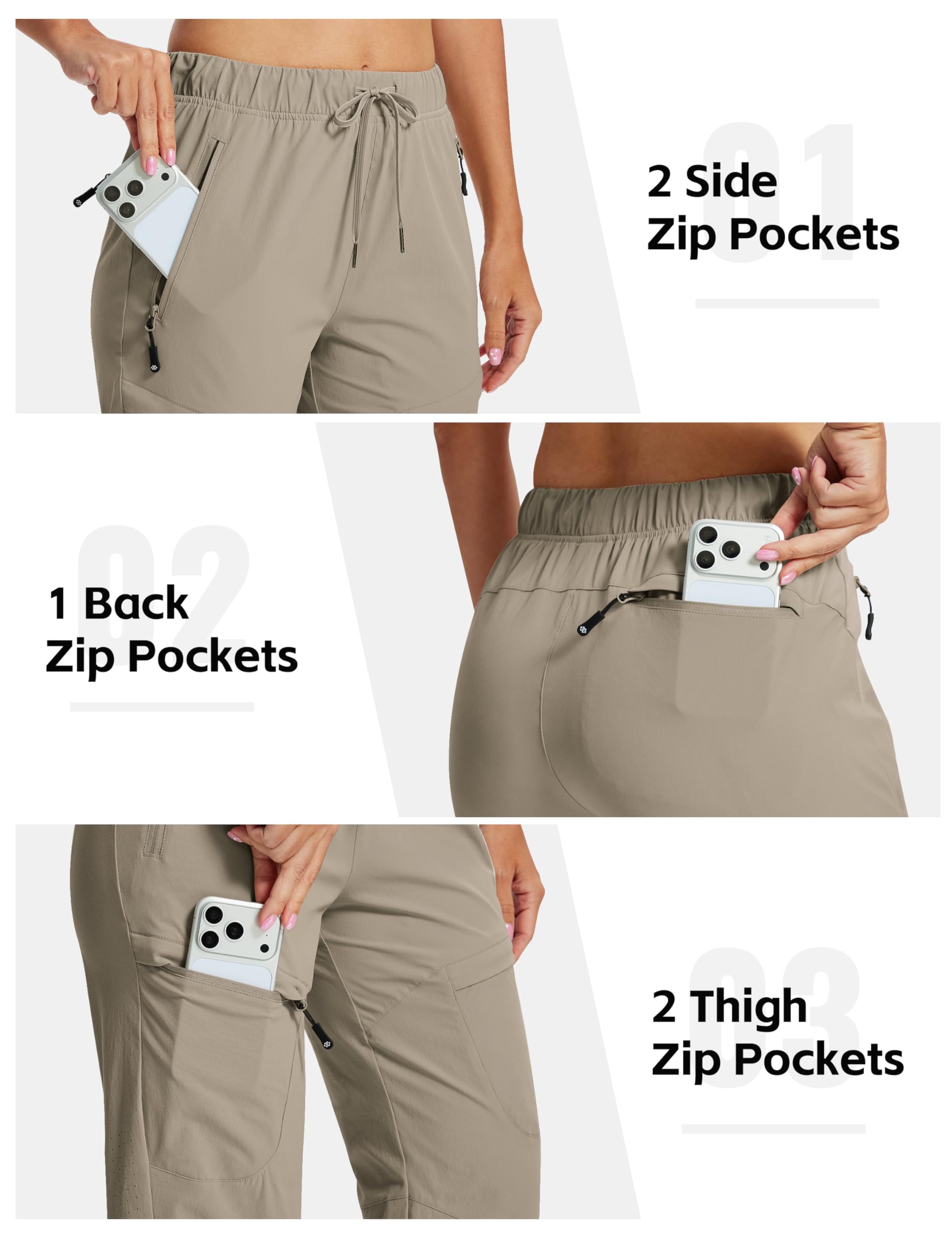 MoFiz Pantalones Trekking Mujer Cargo Senderismo Trabajo Pantalón Transpirable Repelente al Agua con 5 Zip Bolsillos